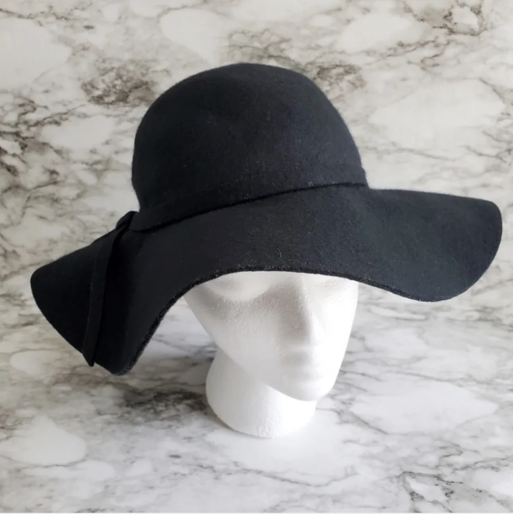 100% Wool Boho Black Floppy Felt Hat 57cm